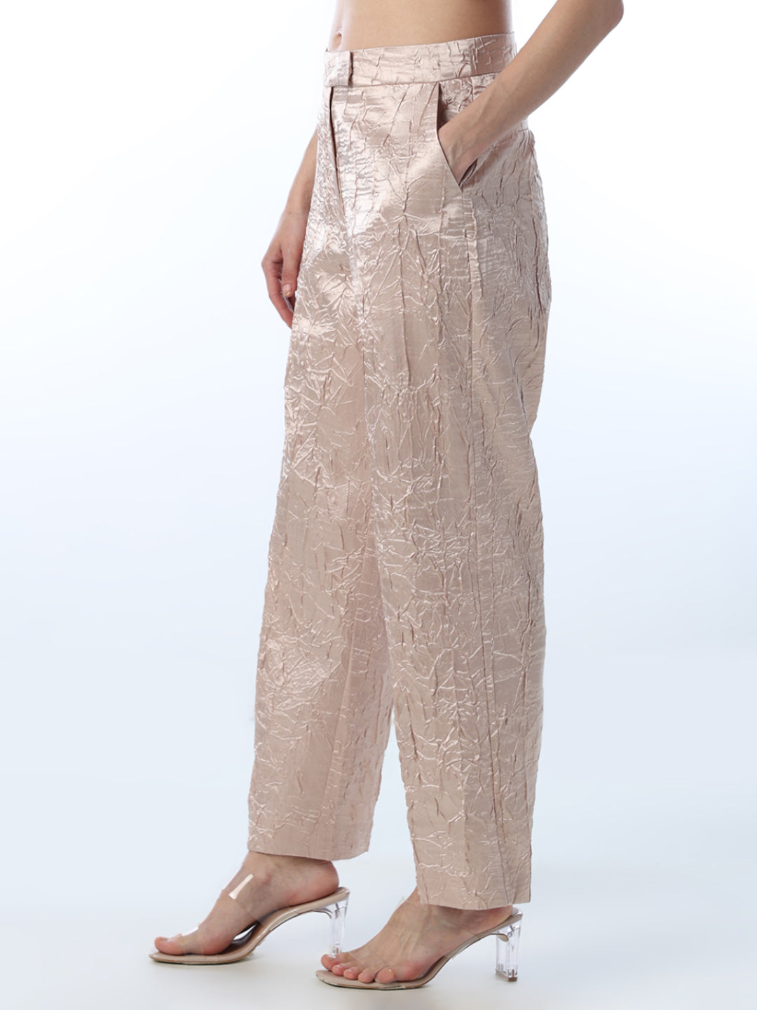 Crinkled Satin Straight Pants