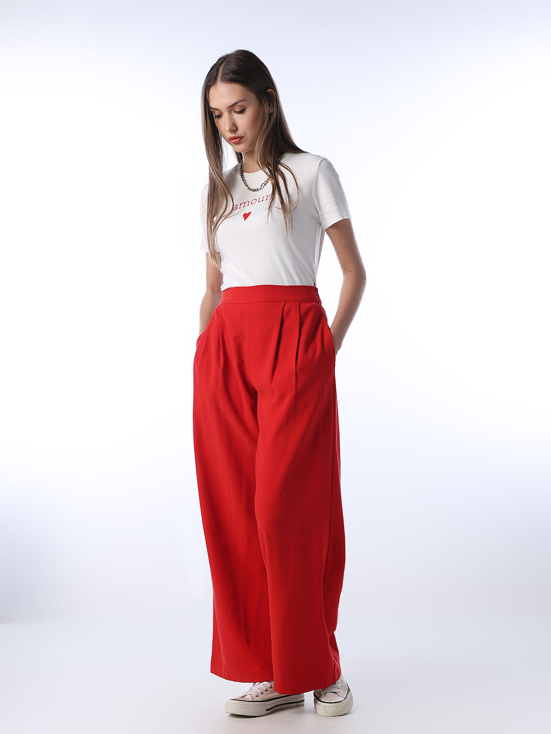 Pleated Wide Leg Pants - 26