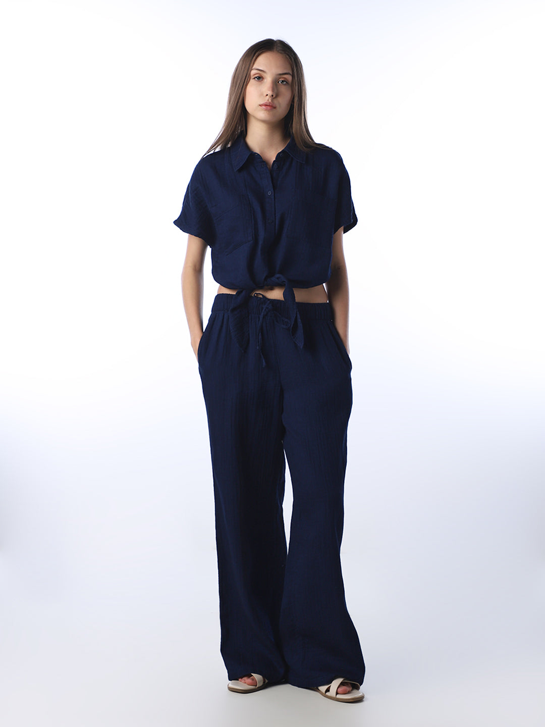 Seersucker Cap Knot Detail Shirt