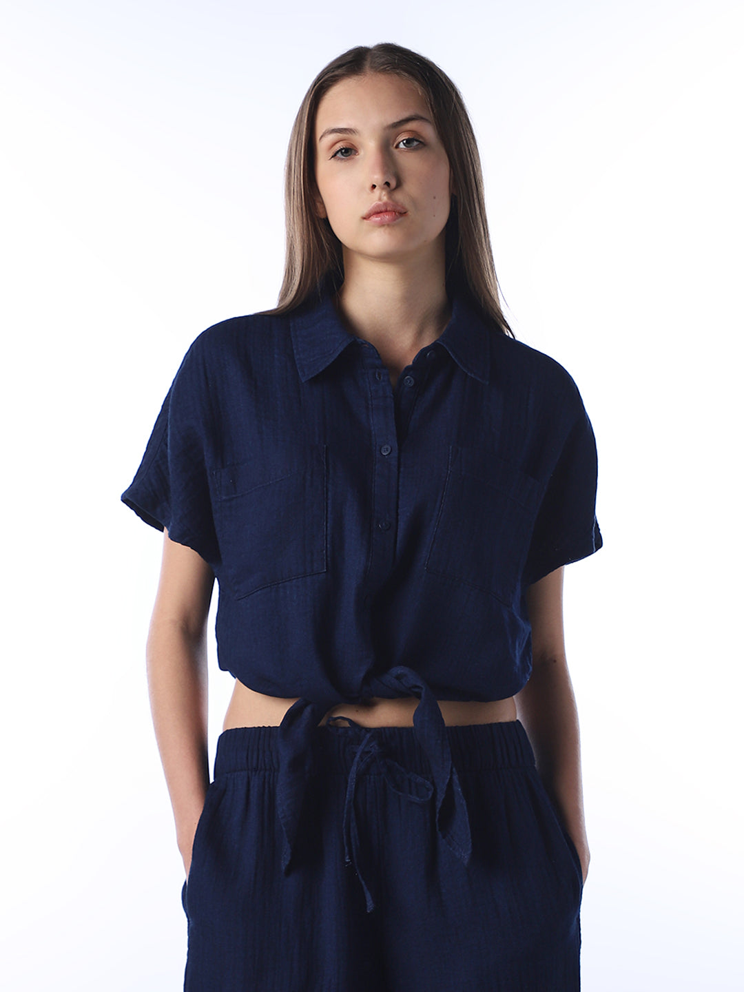 Seersucker Cap Knot Detail Shirt