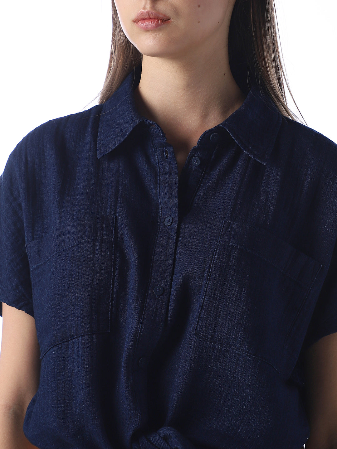 Seersucker Cap Knot Detail Shirt