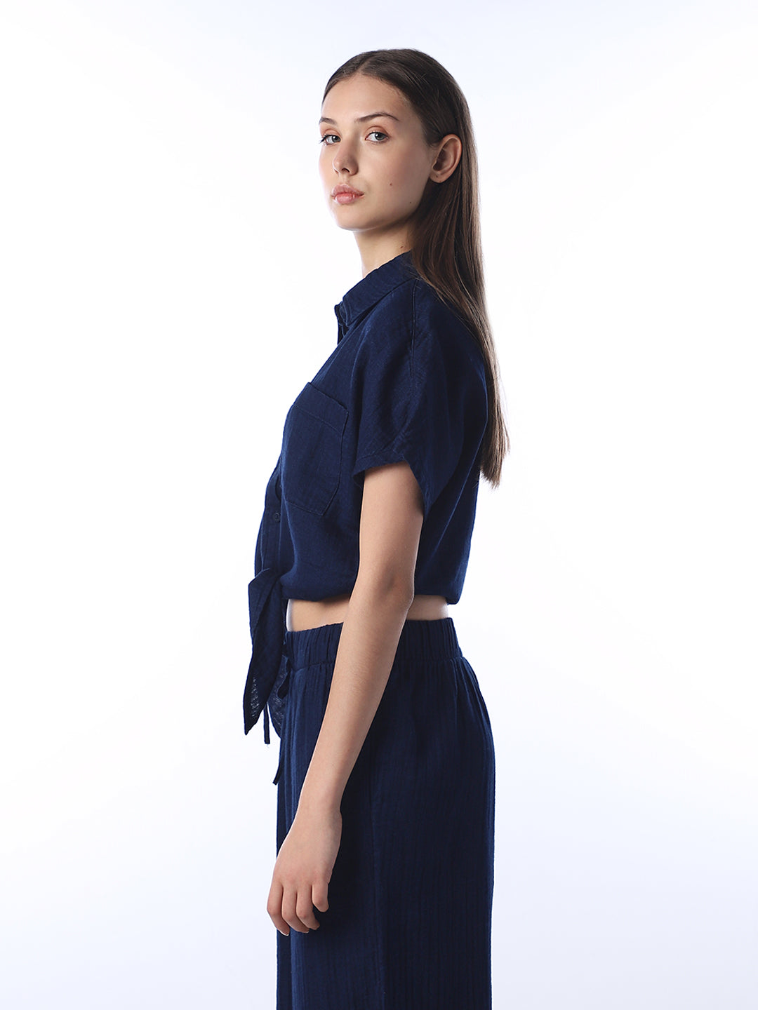 Seersucker Cap Knot Detail Shirt