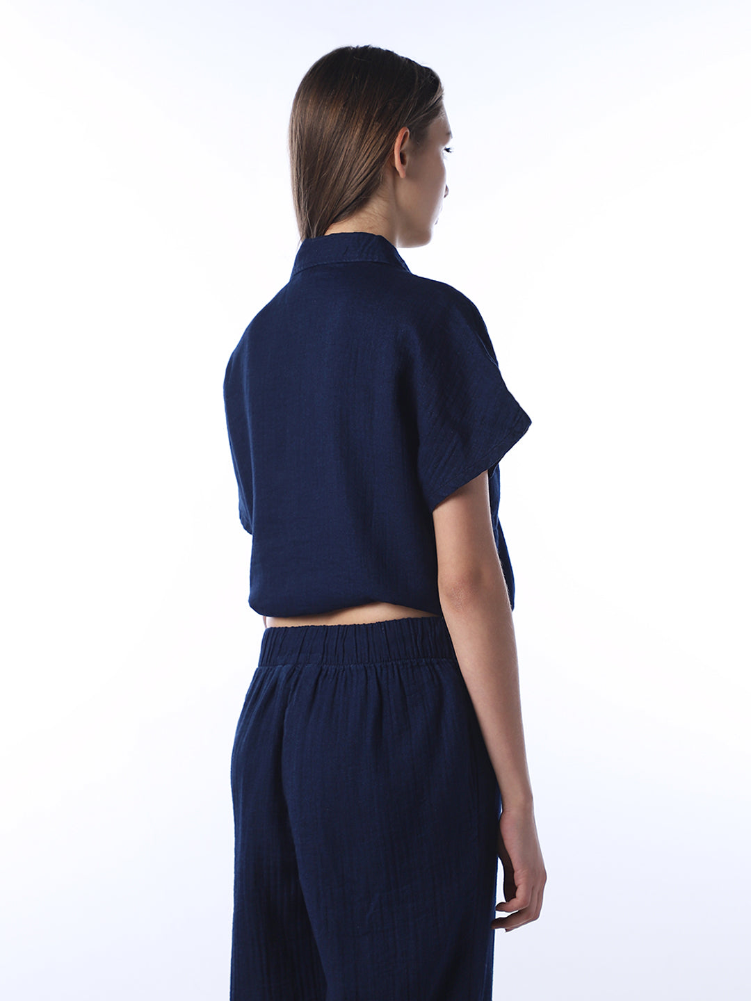 Seersucker Cap Knot Detail Shirt