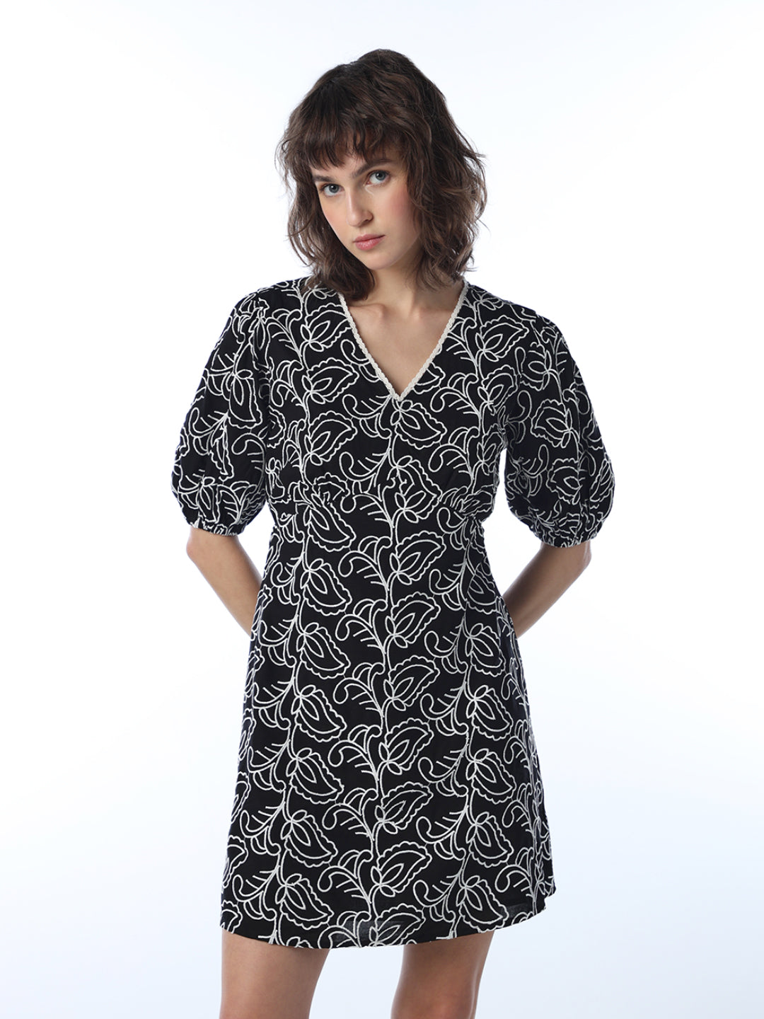 Printed Puff Sleeves Mini Dress