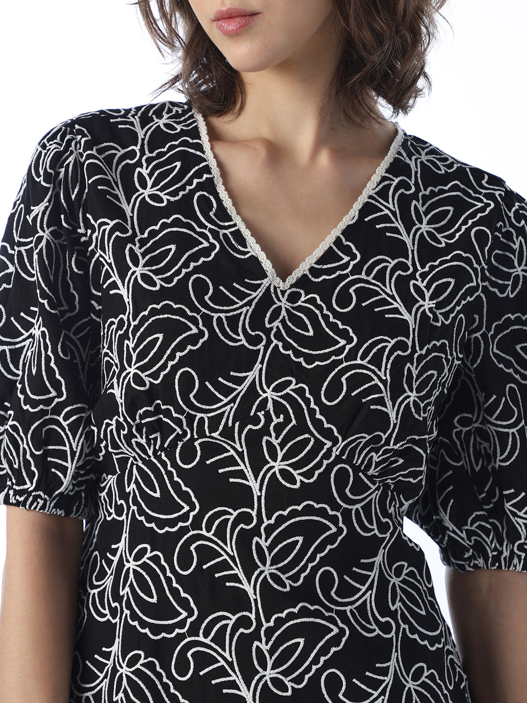 Printed Puff Sleeves Mini Dress