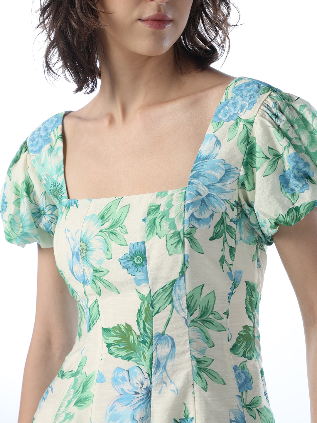 Floral Puff Sleeves Mini Dress