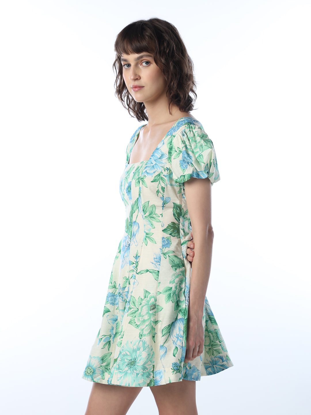 Floral Puff Sleeves Mini Dress