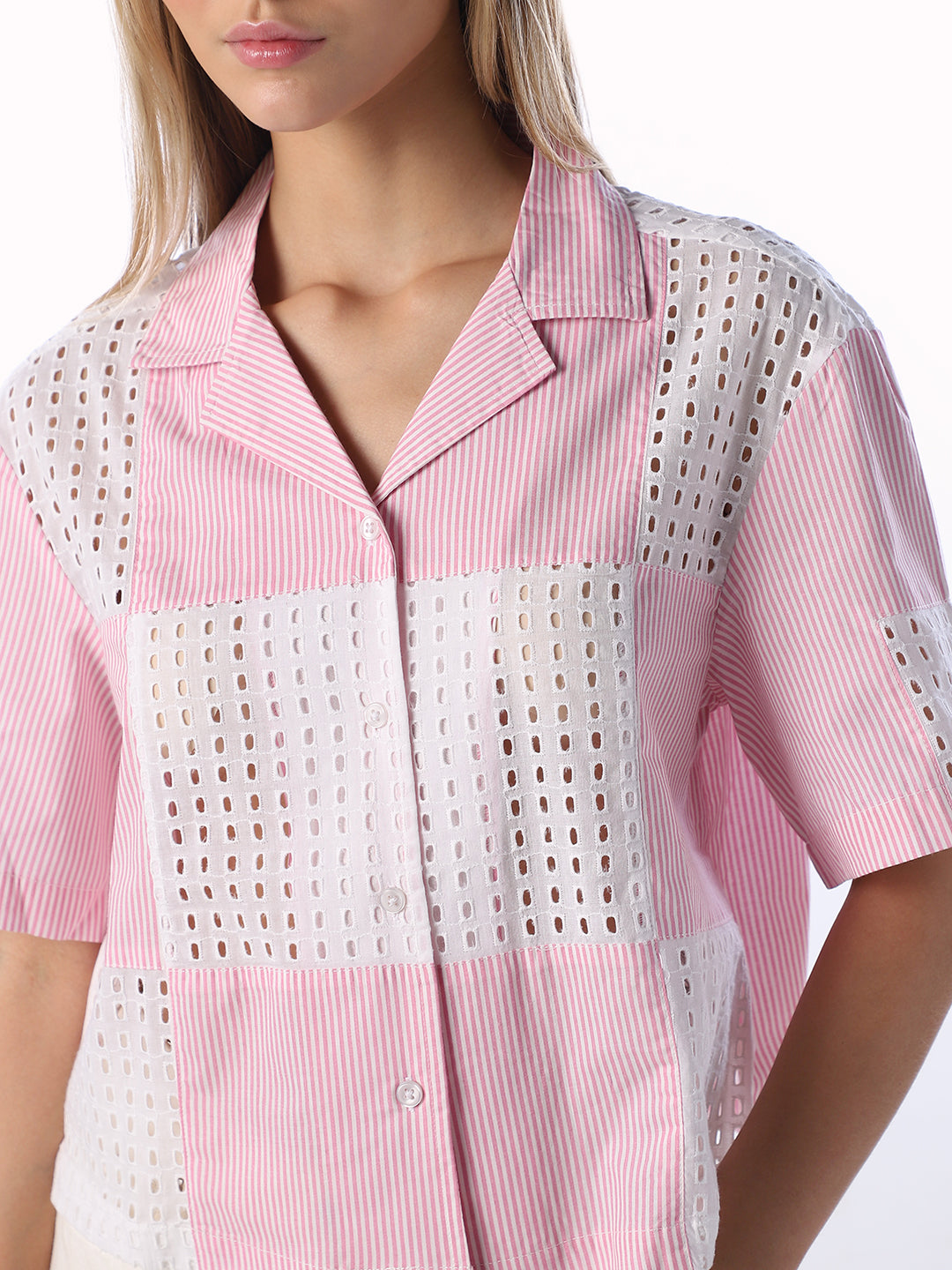 Pink Cut-Work Cotton Shirt