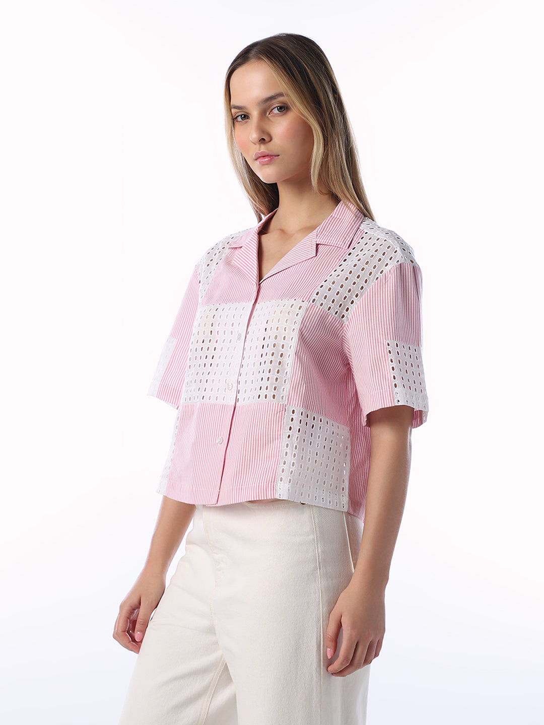 Pink Cut-Work Cotton Shirt