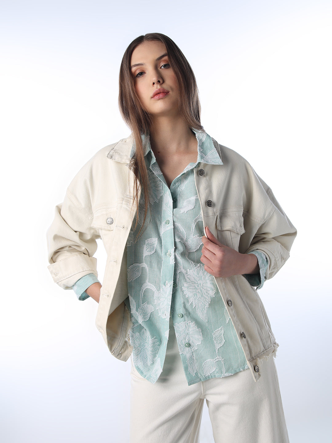 Sheer Textured Floral Shirt - S