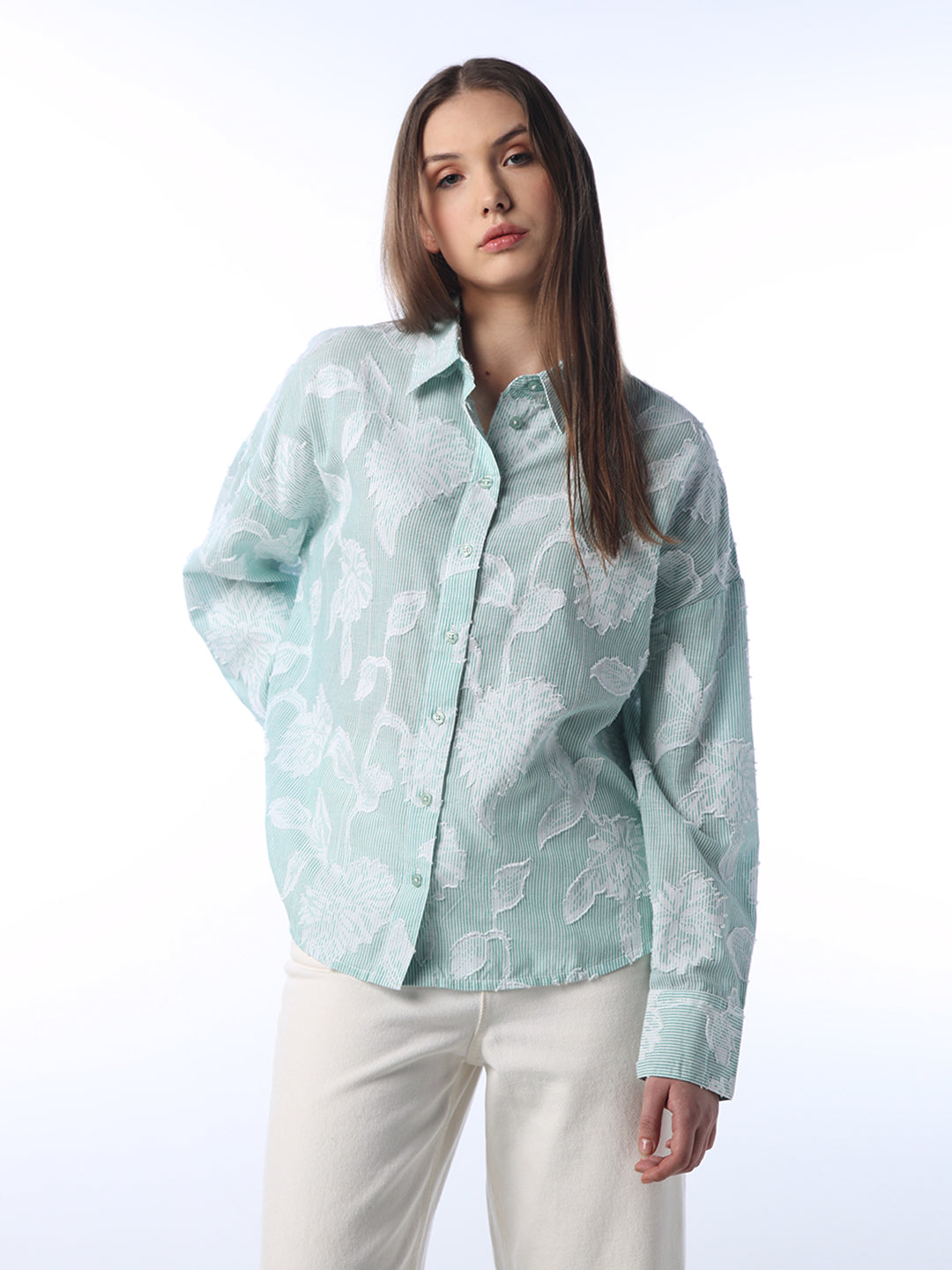 Sheer Textured Floral Shirt