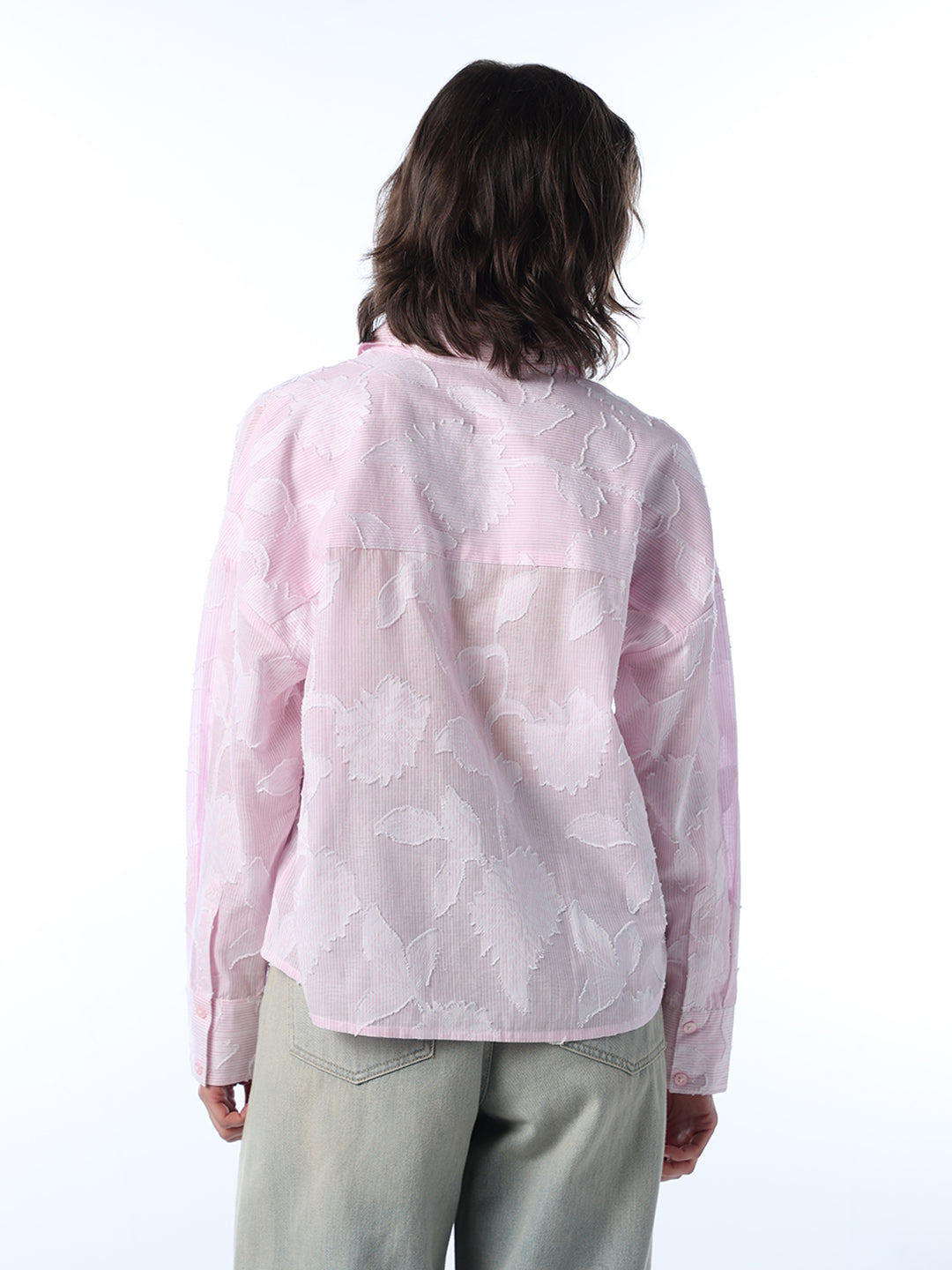 Pink Sheer Textured Floral Shirt