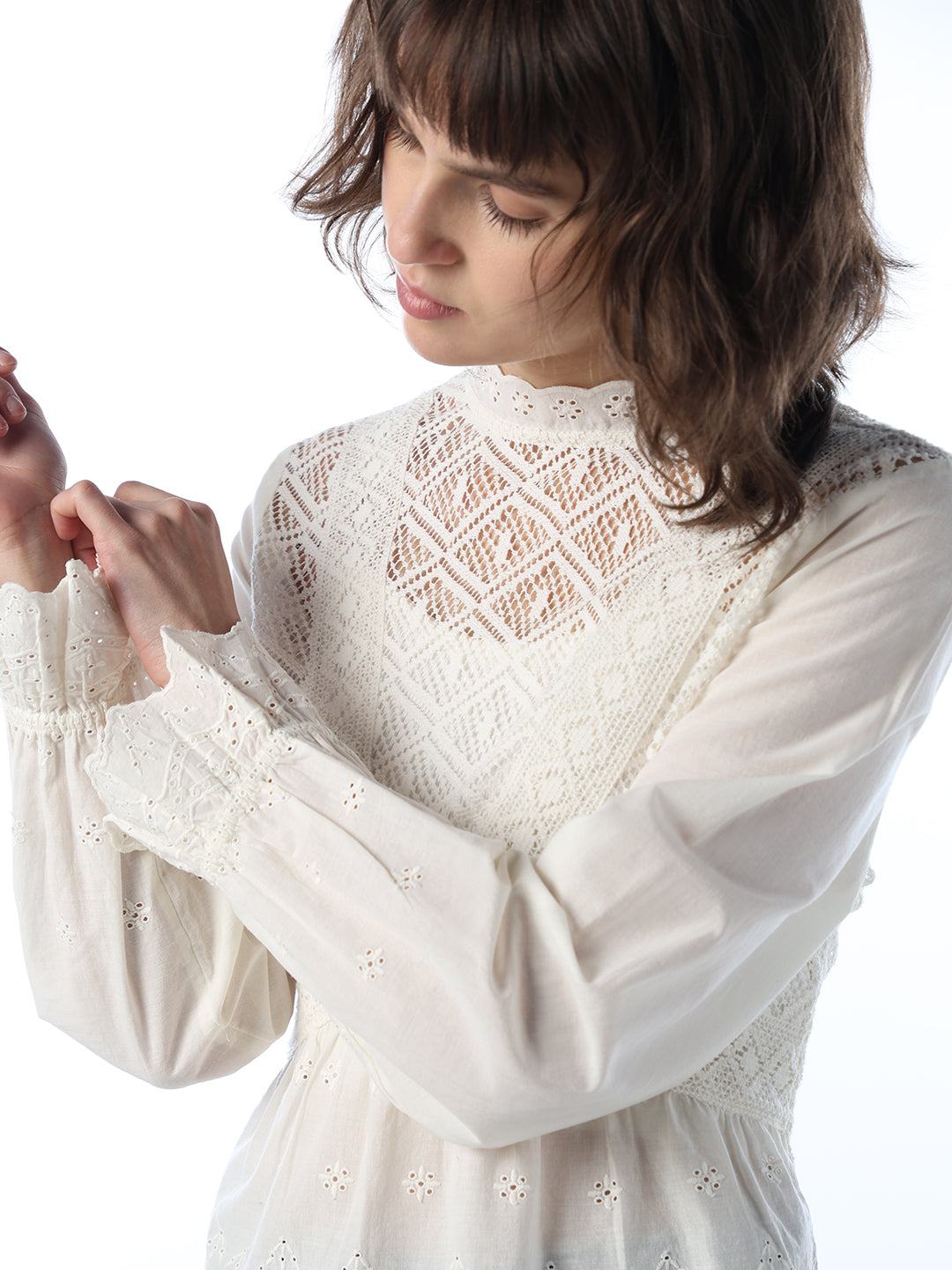 Lace Peplum Mesh Top