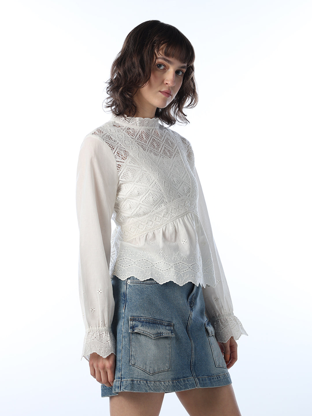 Lace Peplum Mesh Top