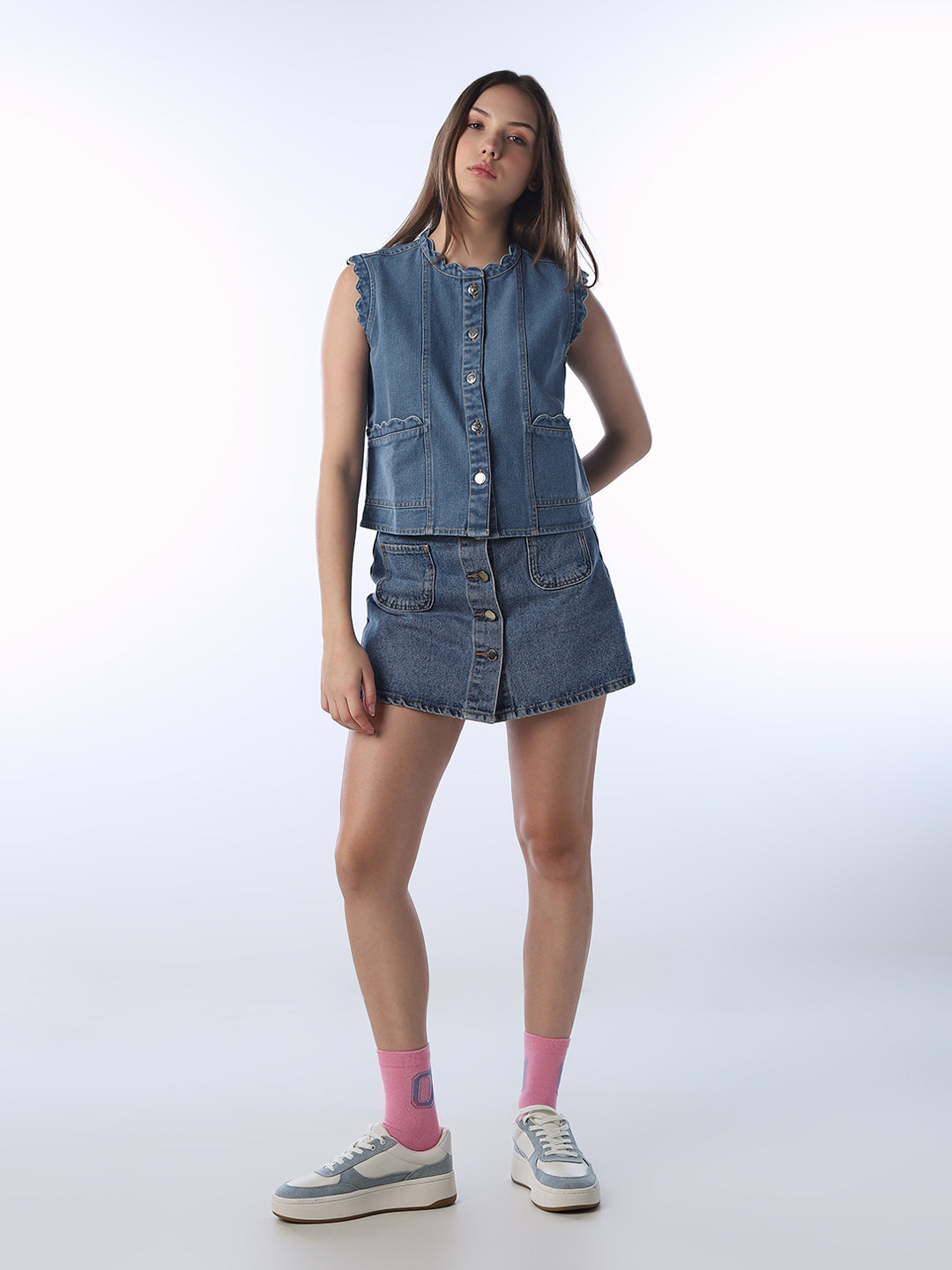 Cotton Sleeveless Denim Top