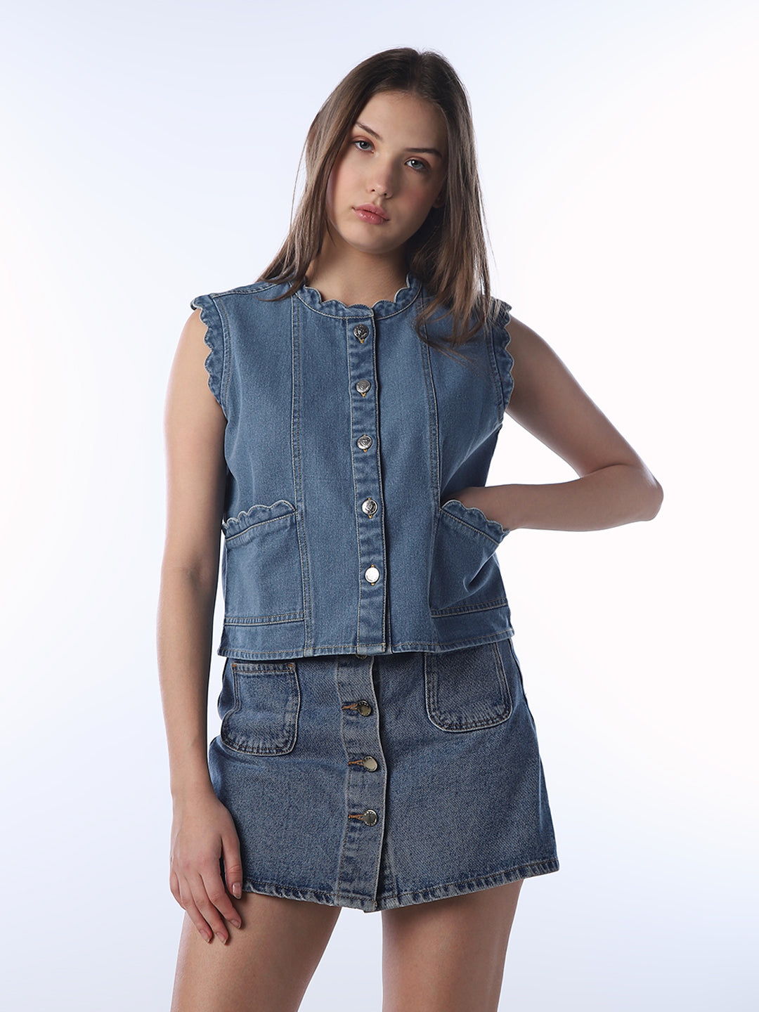 Cotton Sleeveless Denim Top