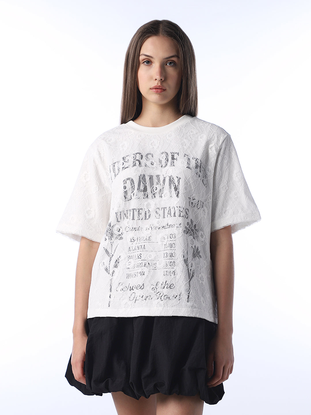 White Lace Printed Oversized T-shirt