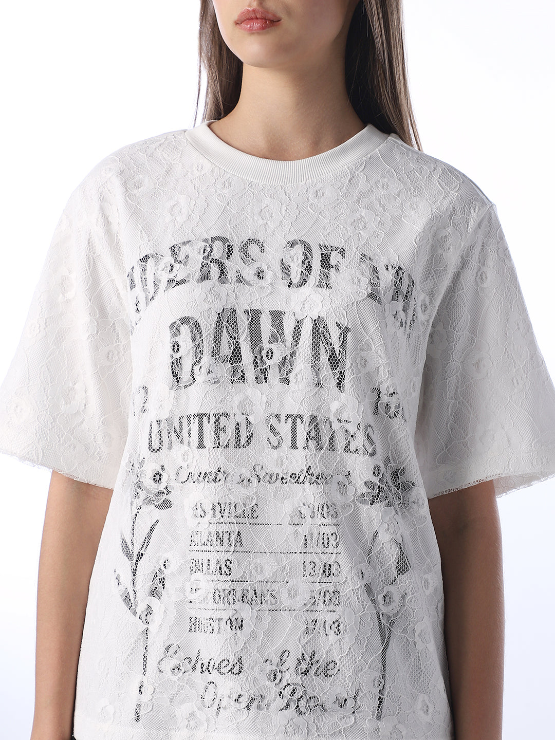 White Lace Printed Oversized T-shirt