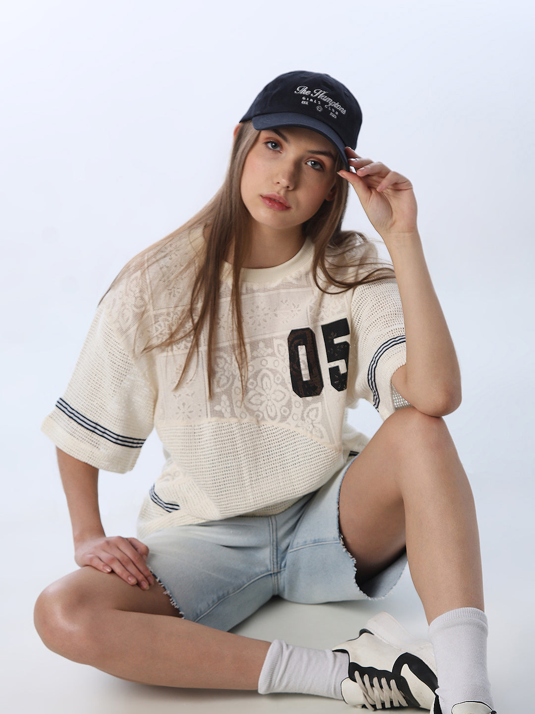 Printed Mesh Oversized T-shirt