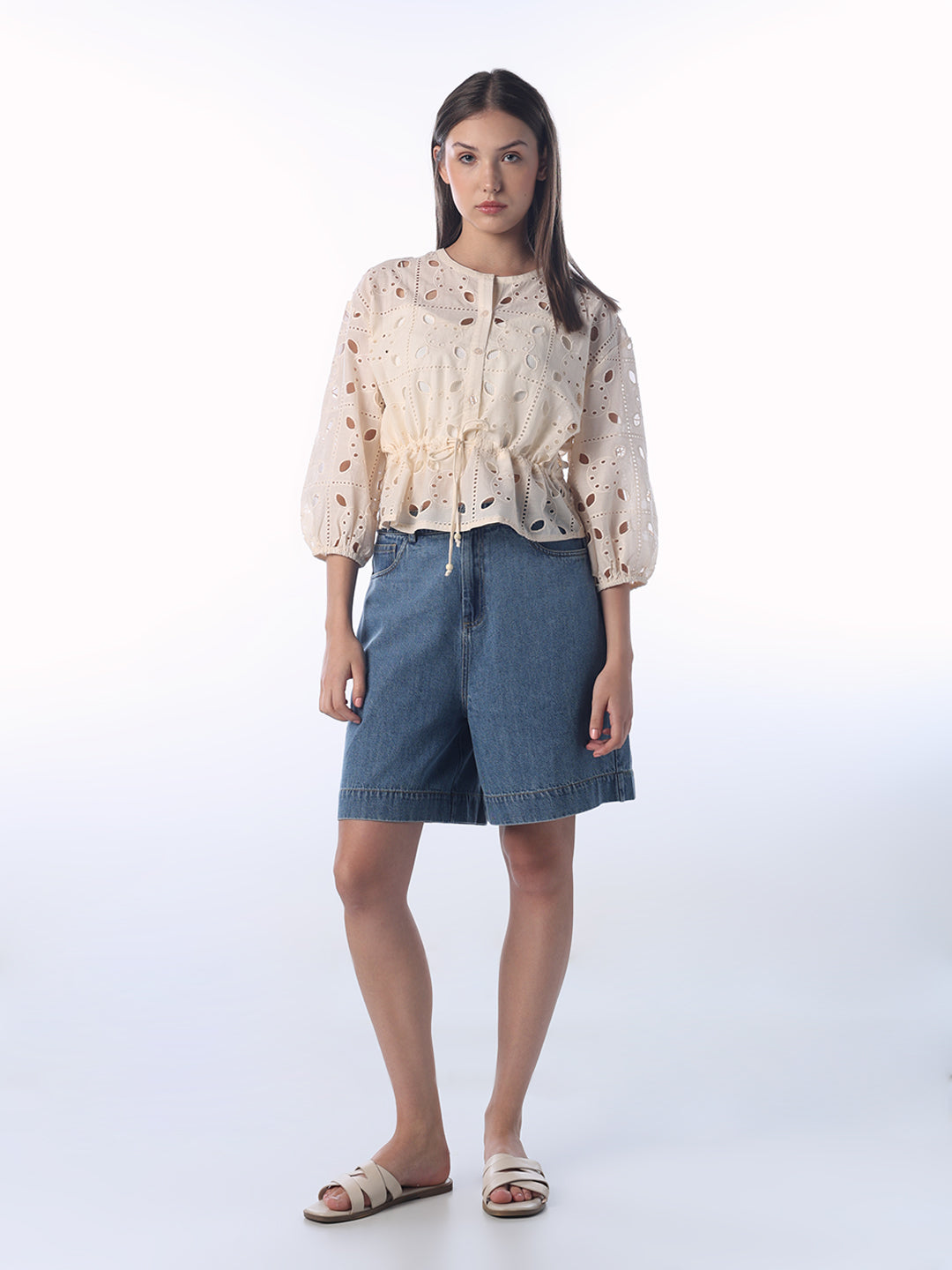 Cut-Work Tie Waist Top