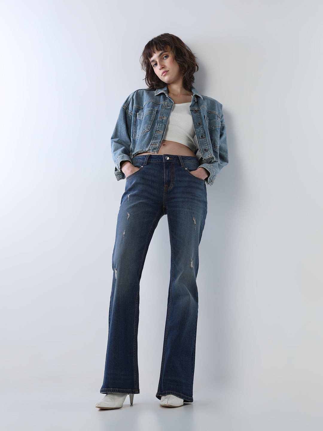 Mildly Distressed Flared Jeans