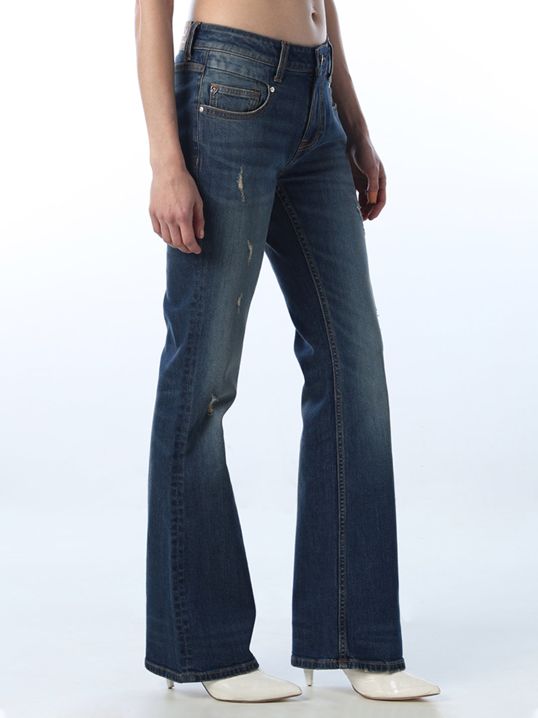 Mildly Distressed Flared Jeans