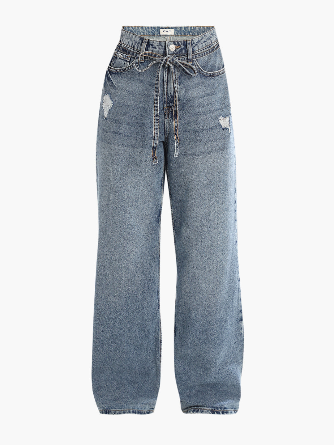 Distressed Drawstring Wide Leg Jeans