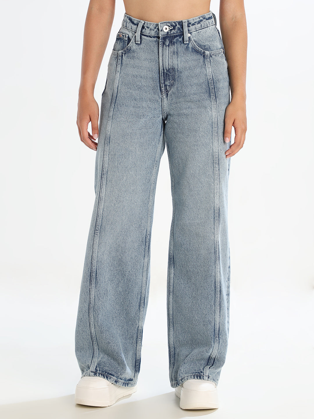 Light Blue Distressed Wide Leg Jeans