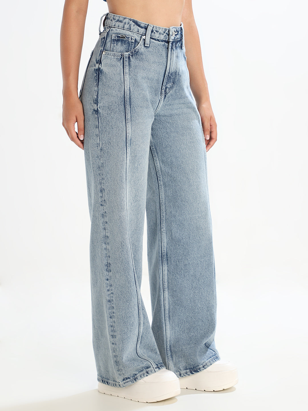 Light Blue Distressed Wide Leg Jeans
