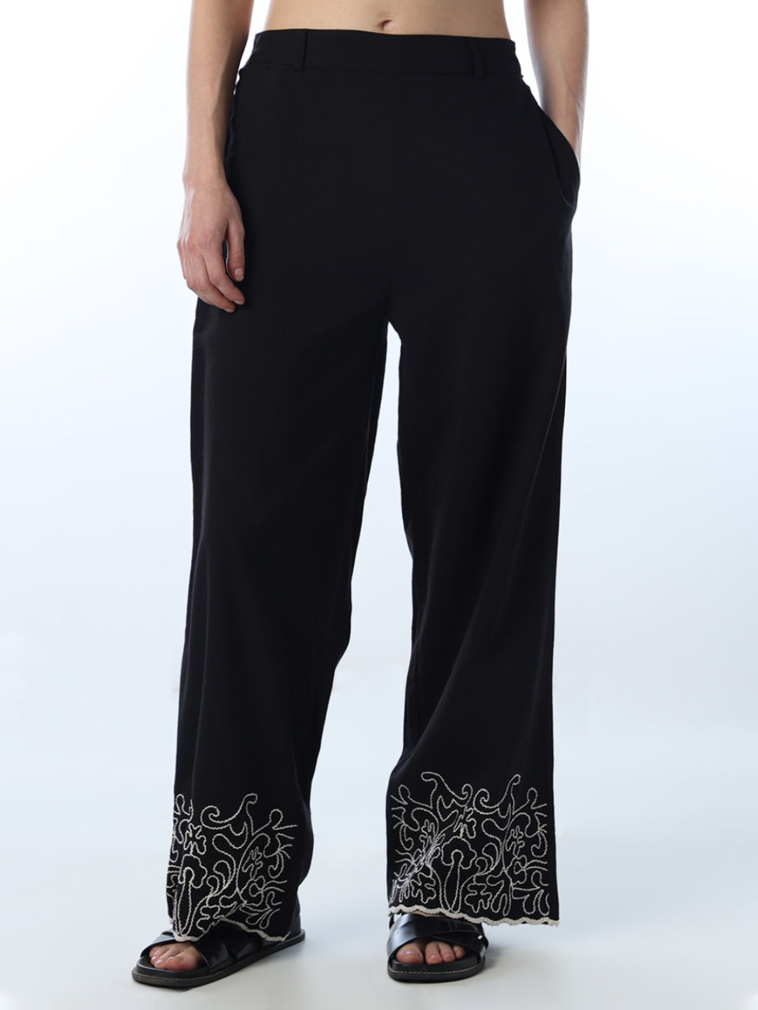 Embroidered Hem Pants