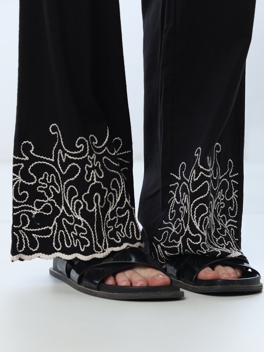 Embroidered Hem Pants