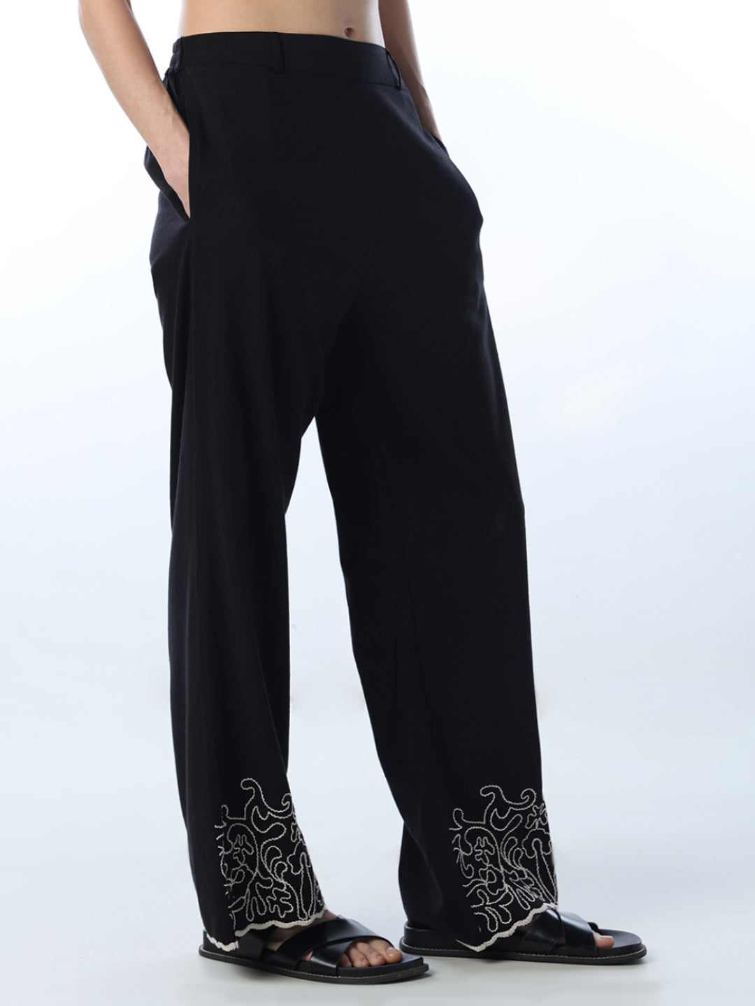 Embroidered Hem Pants