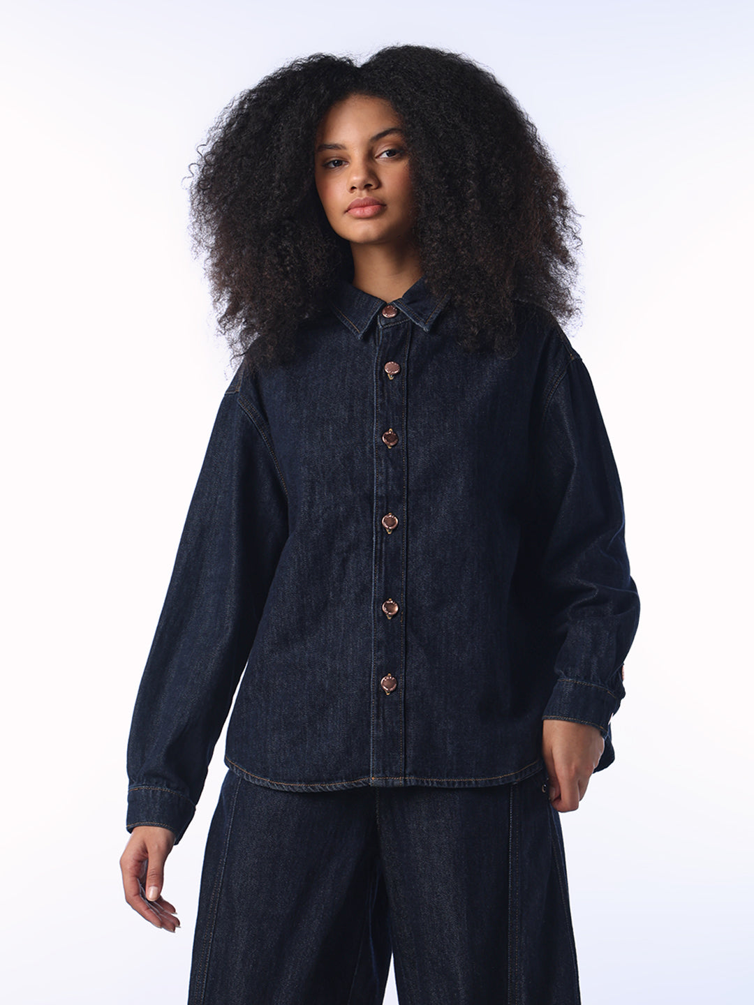 Dark Blue Cotton Denim Shirt