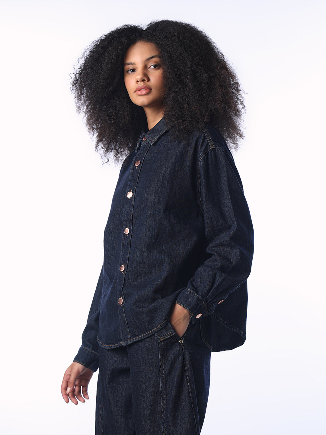 Dark Blue Cotton Denim Shirt