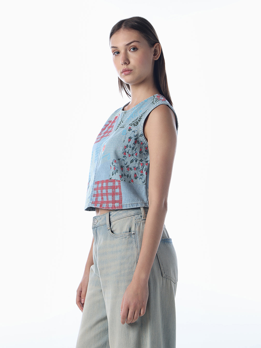 Embroidered Retro Denim Top