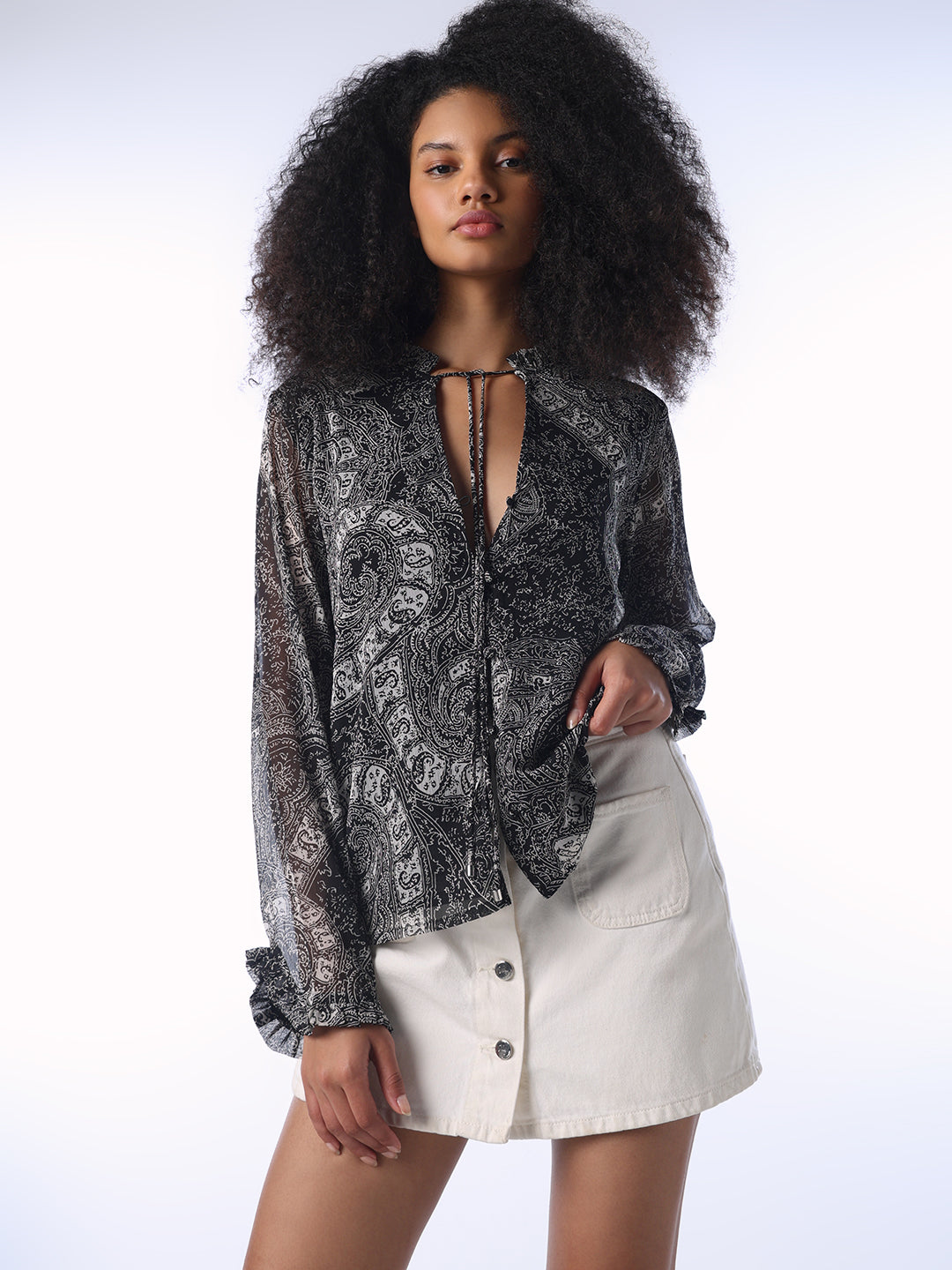 Black Paisley Print Top