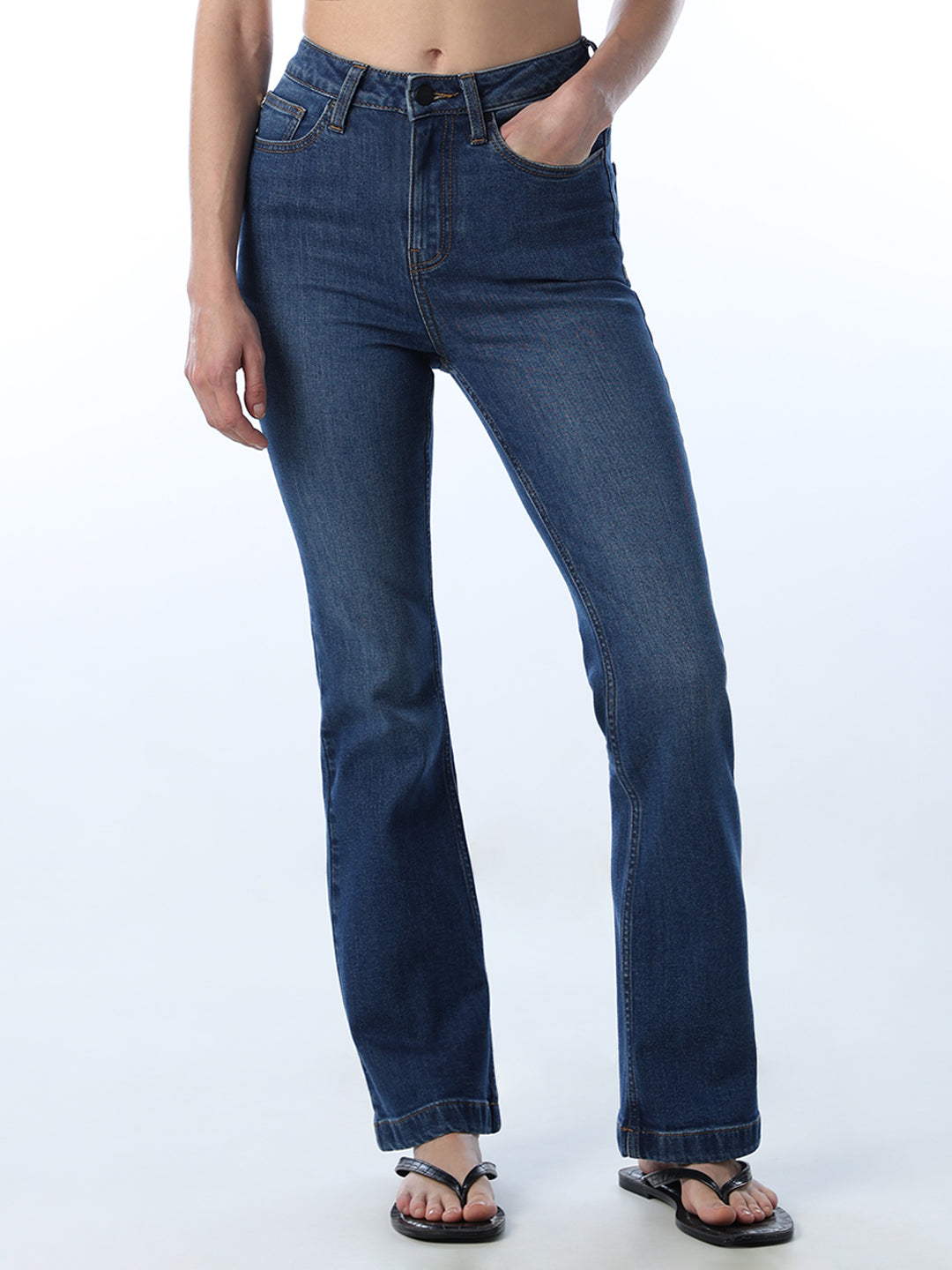 High Rise Washed Flared Jeans