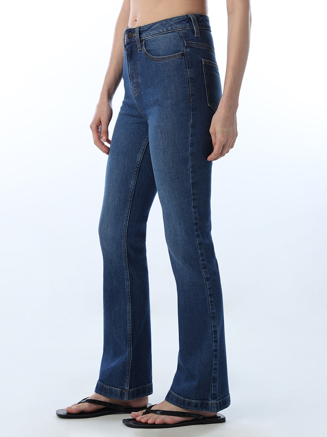 High Rise Washed Flared Jeans