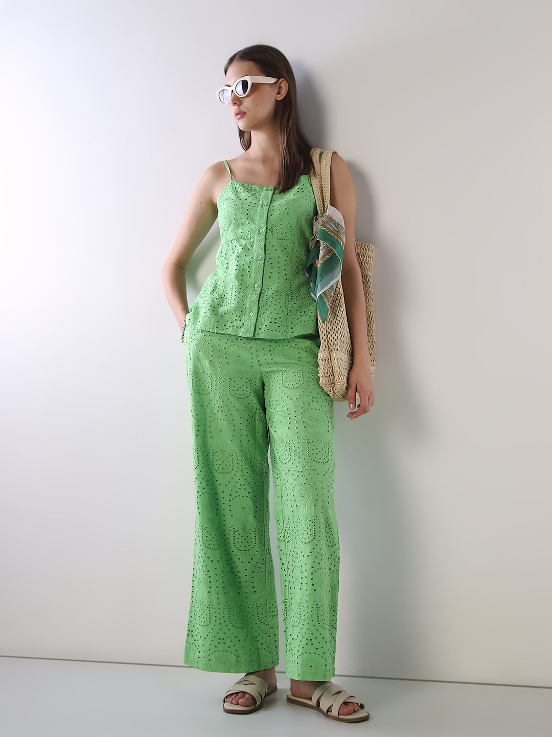 Embroidered Wide Leg  Pants