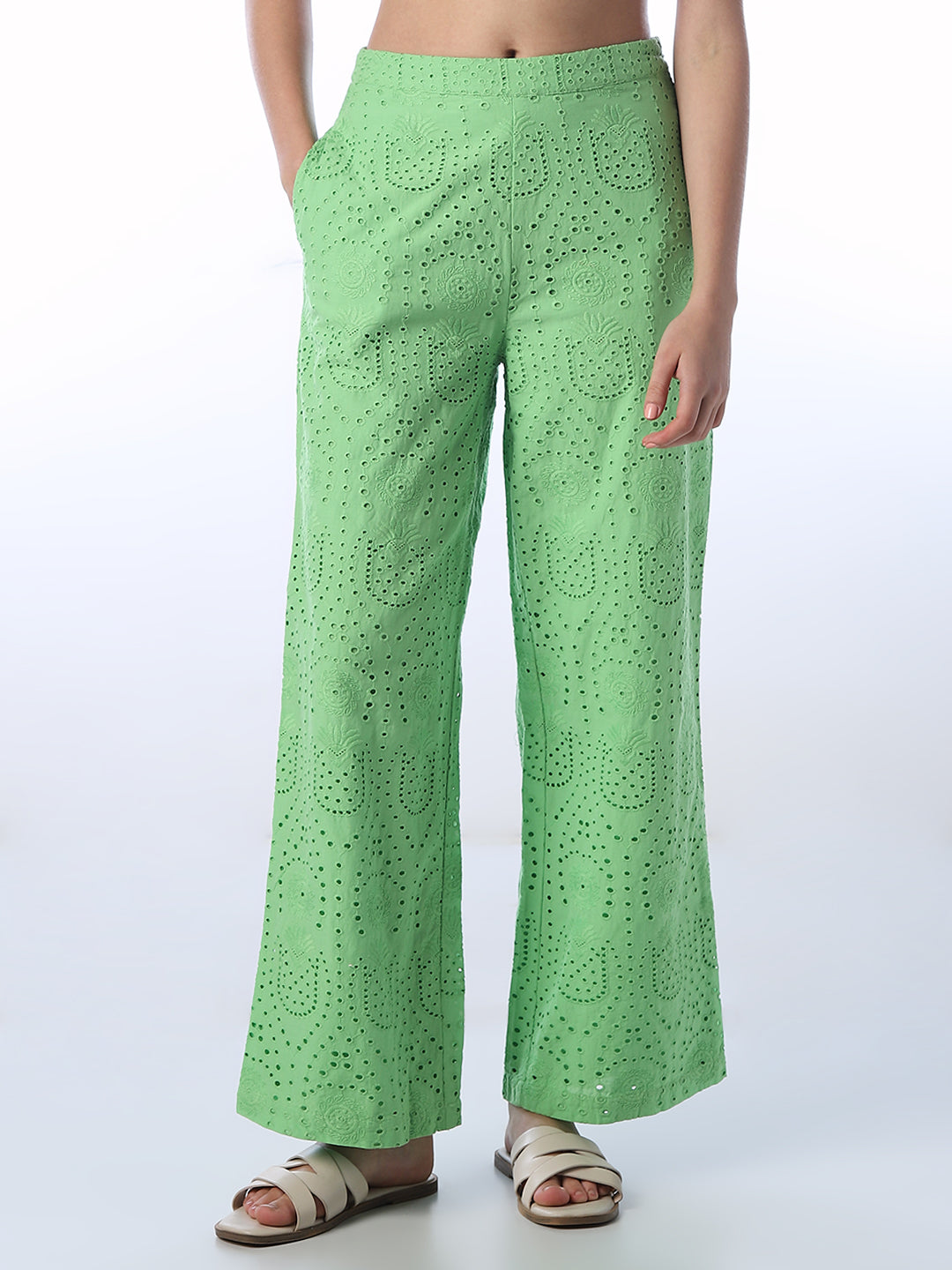 Embroidered Wide Leg  Pants