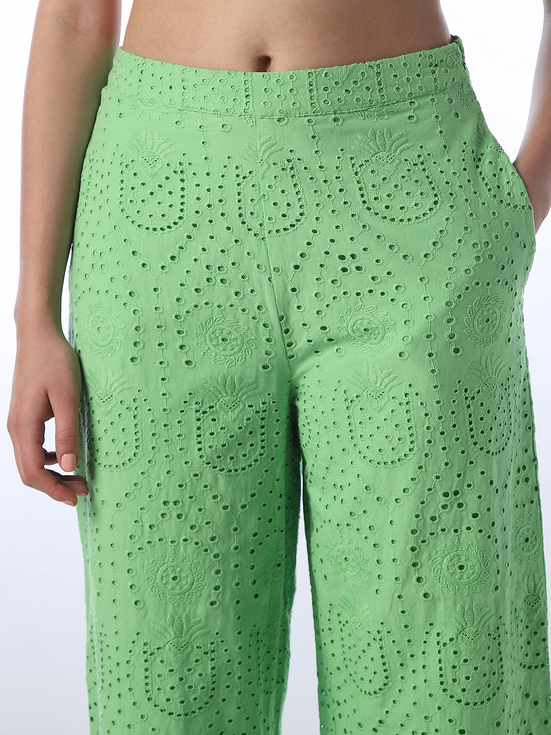 Embroidered Wide Leg  Pants