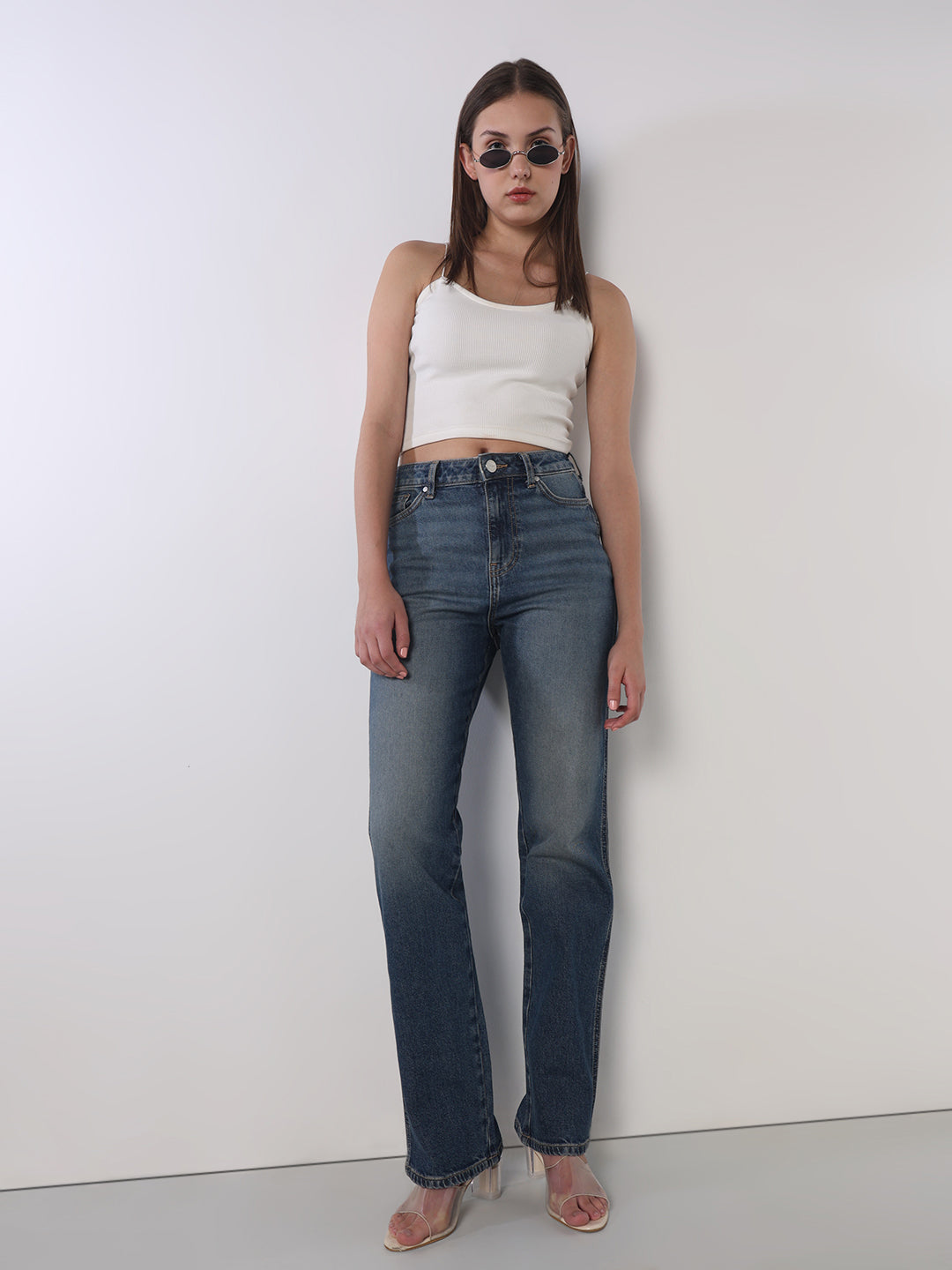 Mid Wash Straight Fit Jeans