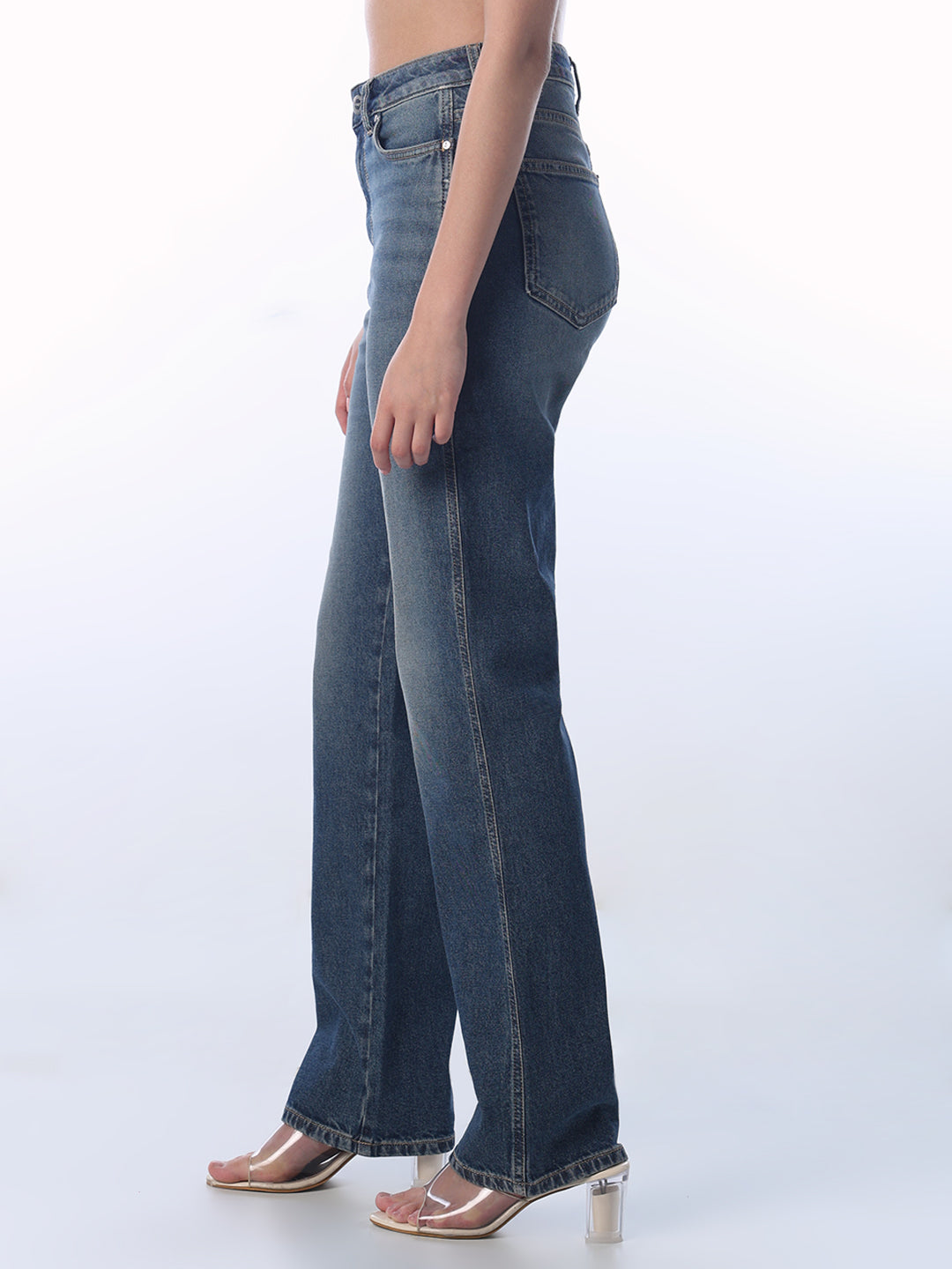 Mid Wash Straight Fit Jeans