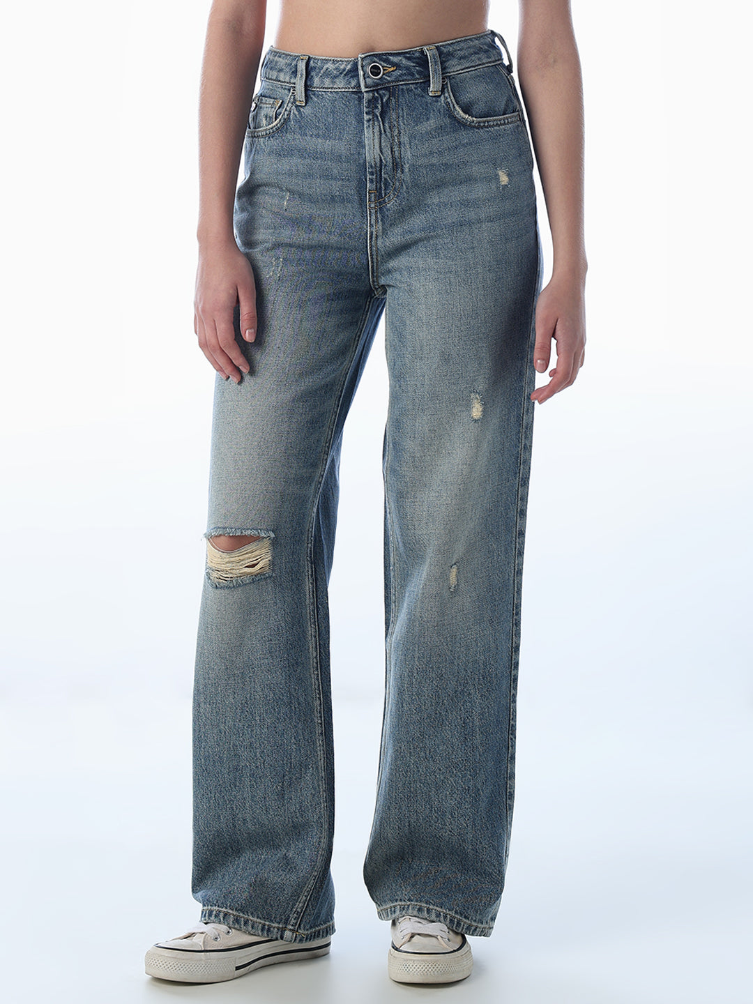 Mildly Distressed Straight Fit Jeans
