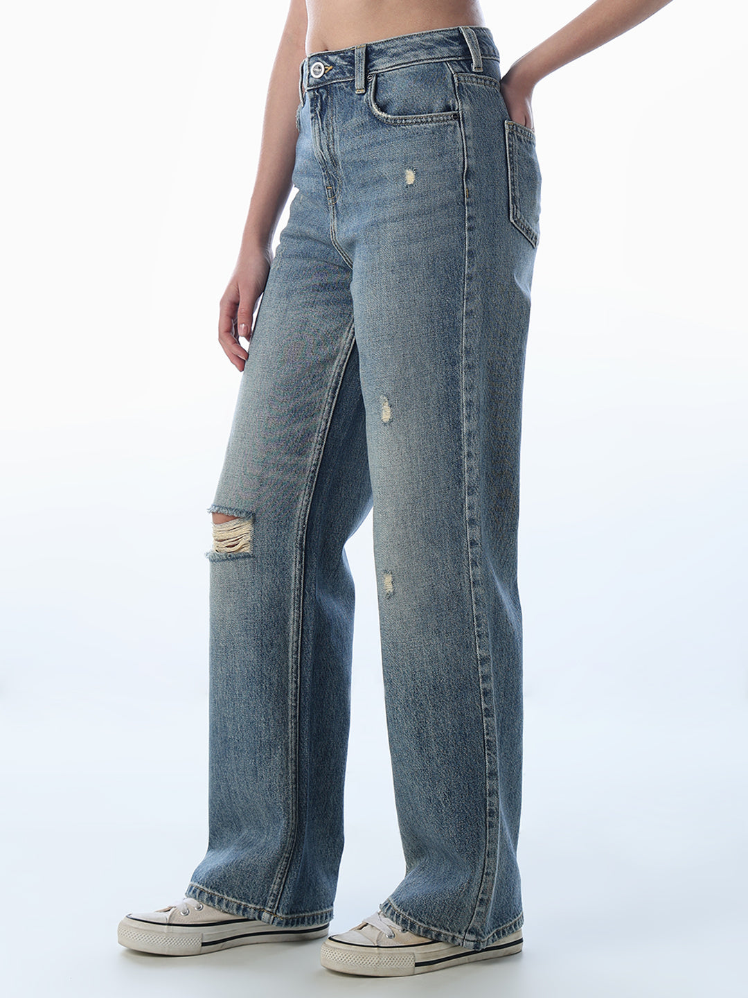 Mildly Distressed Straight Fit Jeans