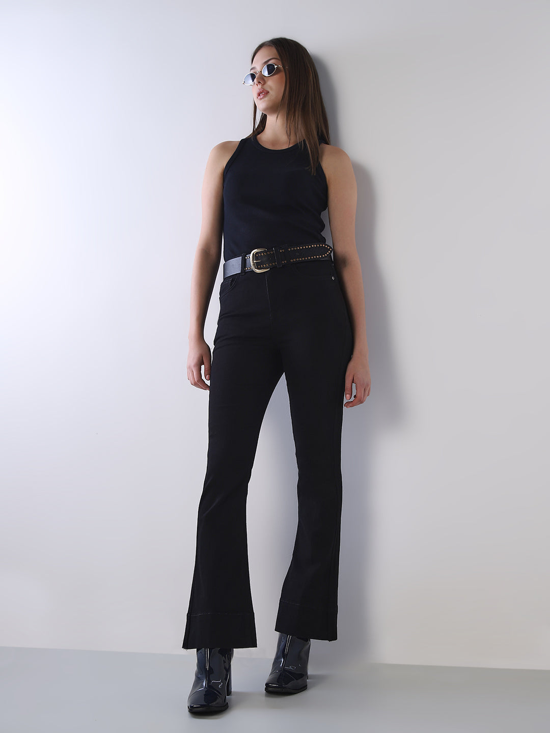 Black High Rise Flared Jeans