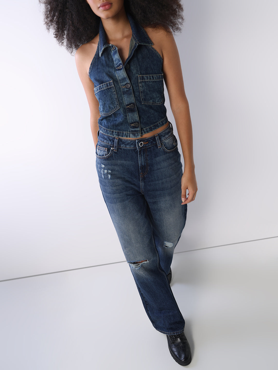 Mildly Distressed Straight Fit Jeans