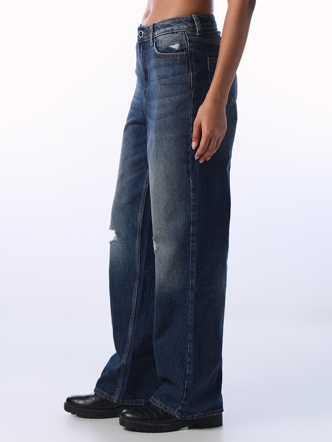 Mildly Distressed Straight Fit Jeans