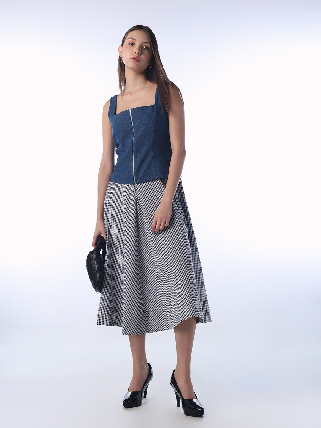 Gingham Denim Midi Dress