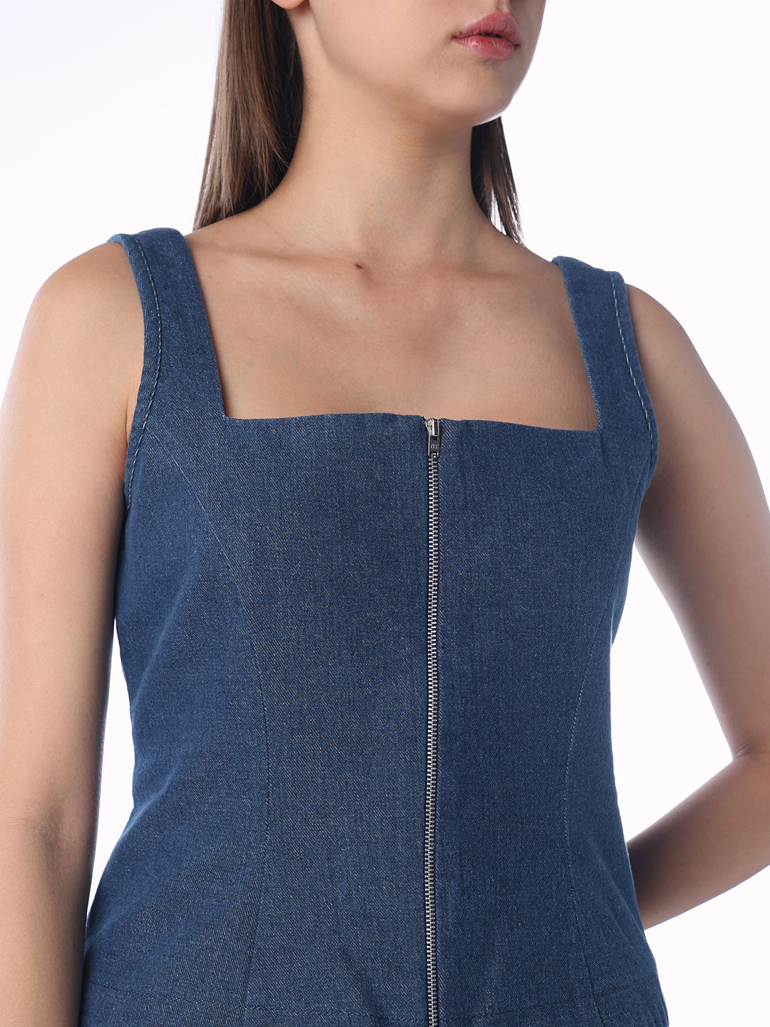 Gingham Denim Midi Dress